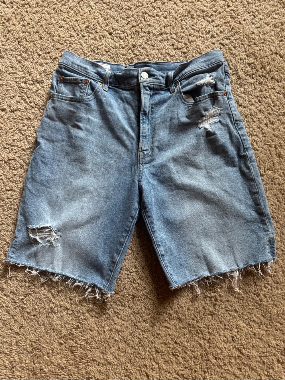 GAP Classic Distressed Light Blue Denim Bermuda Cutoff Shorts